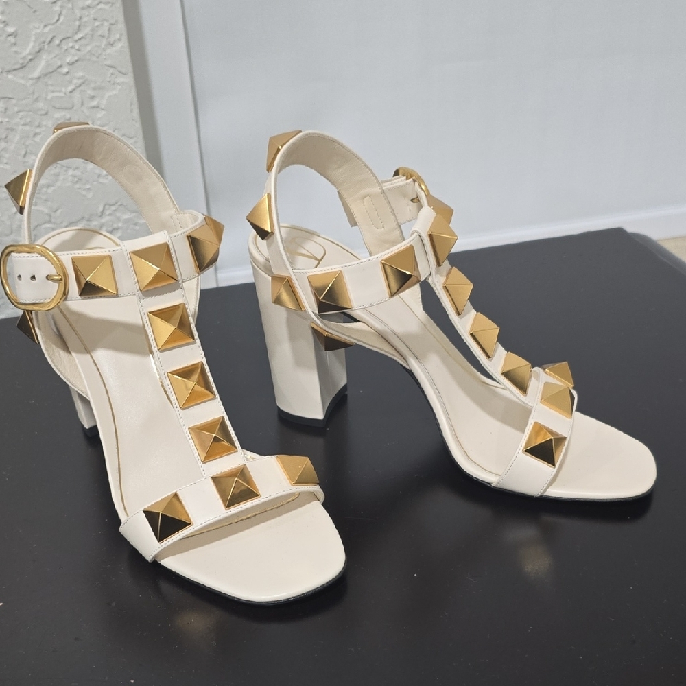 Valentino White Heels with Gold Studs